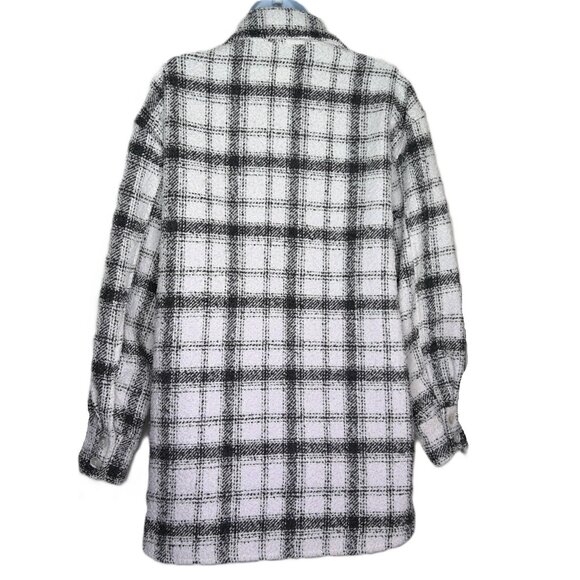 H&M Boucle Jacket Textured Tweed Black & White Plaid Button Front Pockets EUC  S - Picture 5 of 8